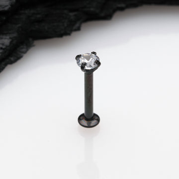 Detail View 1 of Blackline Prong Set Gem Top Threadless Push-In Steel Labret-Clear Gem